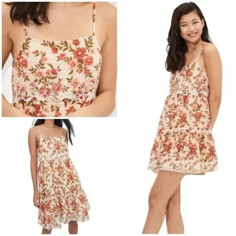 American Eagle Embroidered Babydoll Dress XS • Cottagecore Sundress • Summer